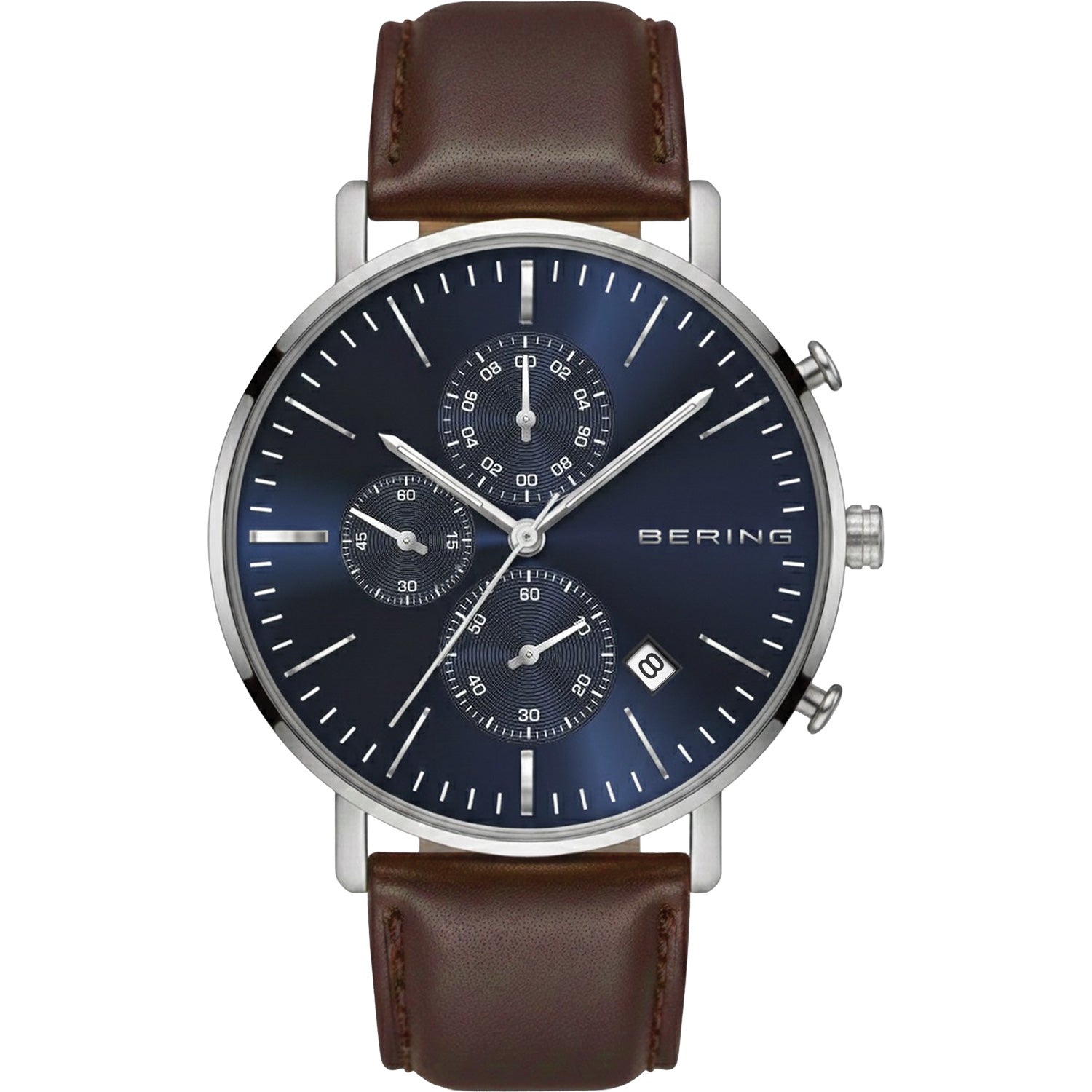 Bering Chrono Cadran Bleu Bracelet Marron