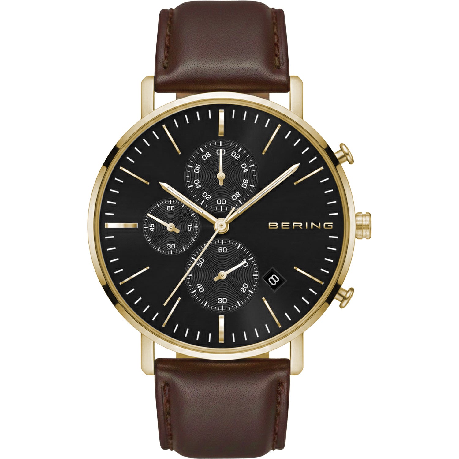 Bering Chrono Cadran Noir Bracelet Marron