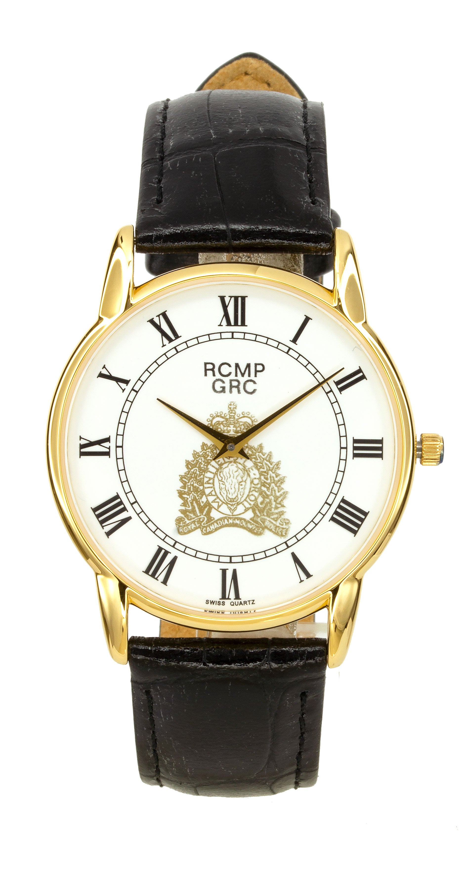 Montre Homme Gendarmerie Royale du Canada, Placage Doré, Cadran Blanc, Croissant Doré