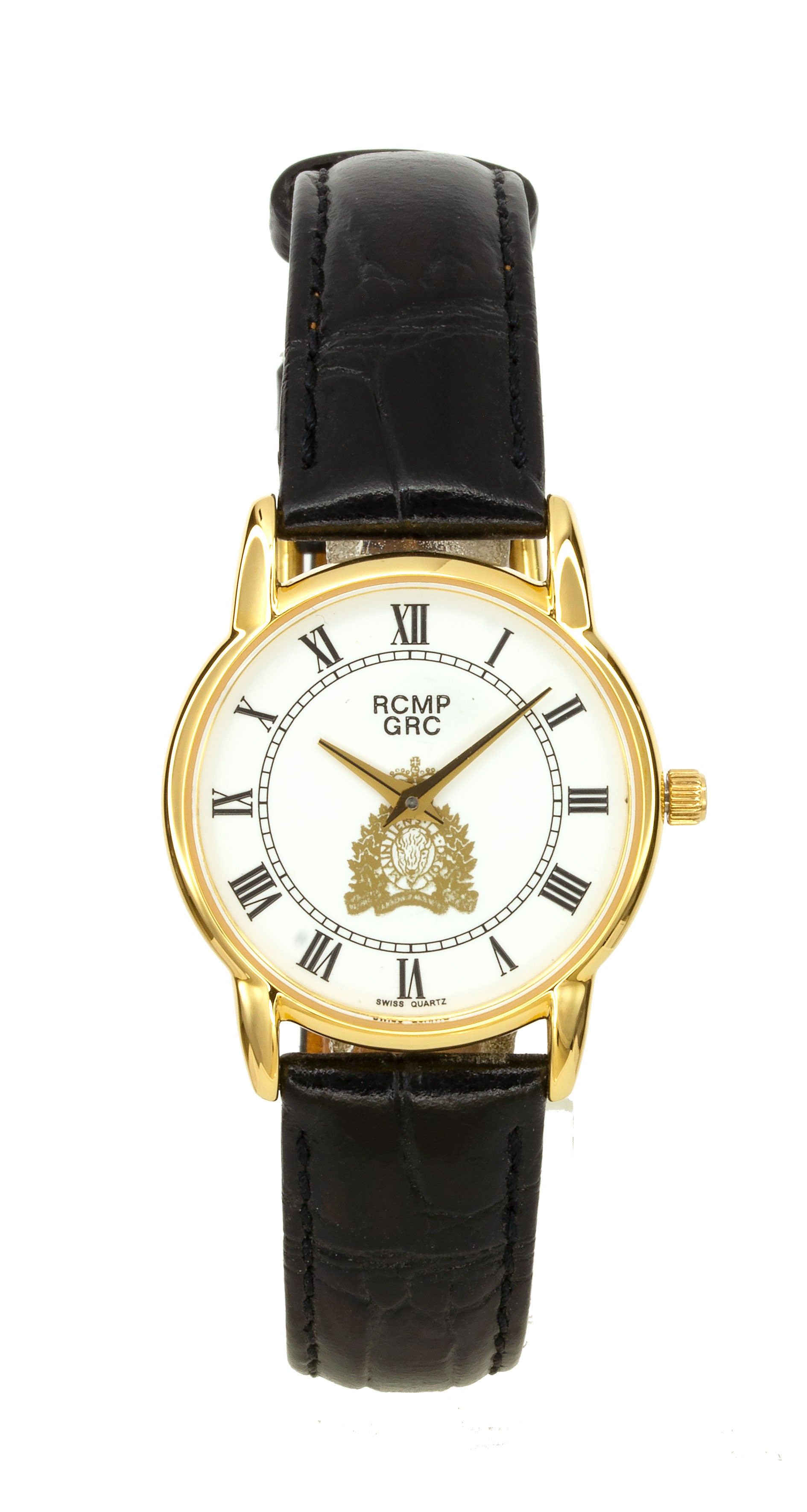 Montre ton or GRC pour femmes, cadran blanc, croissant doré