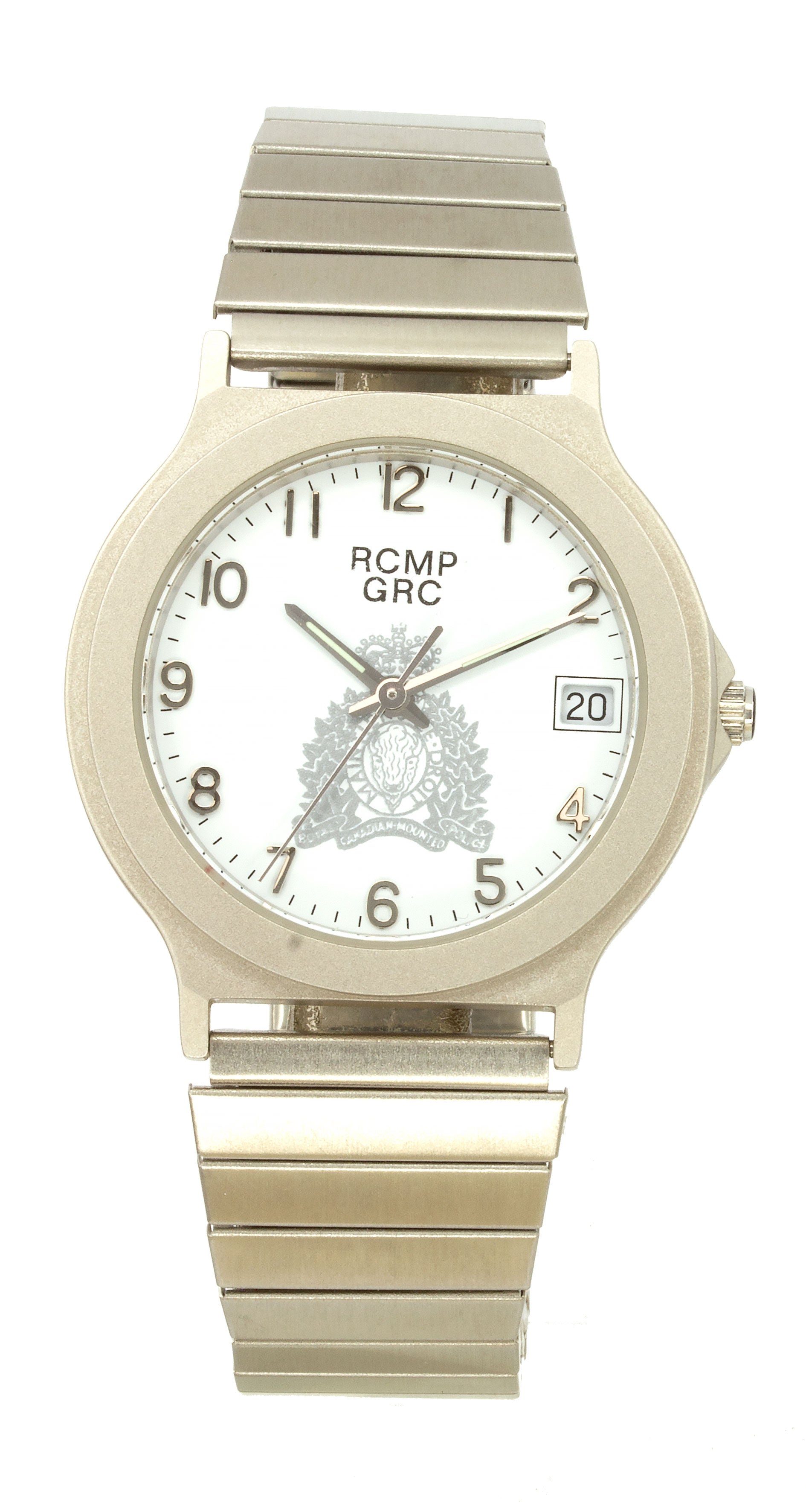 Montre ton argent pour femme de la GRC, cadran blanc et croissant argenté