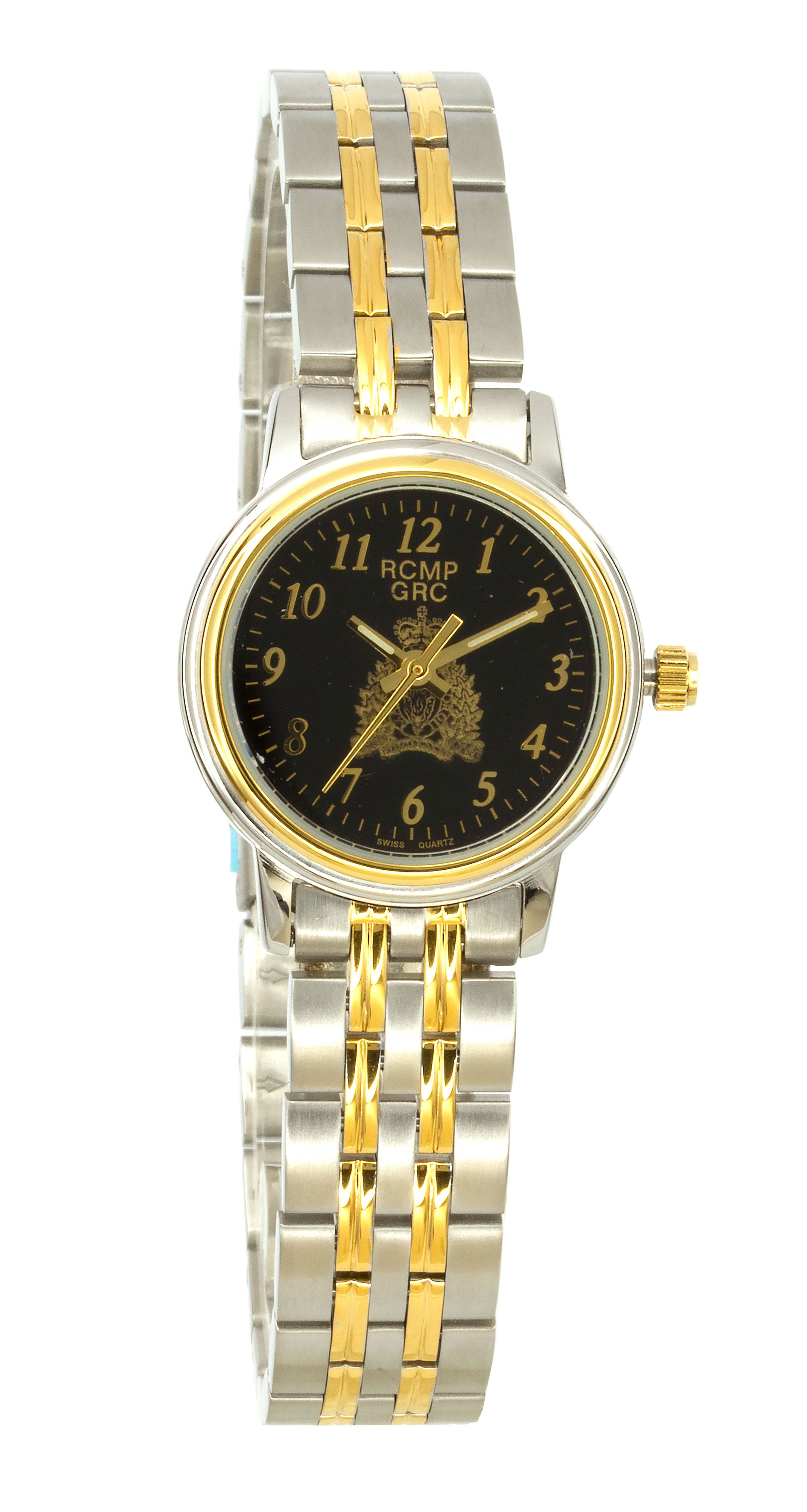 Montre GRC pour femmes, ton or/argent, cadran noir, croissant doré