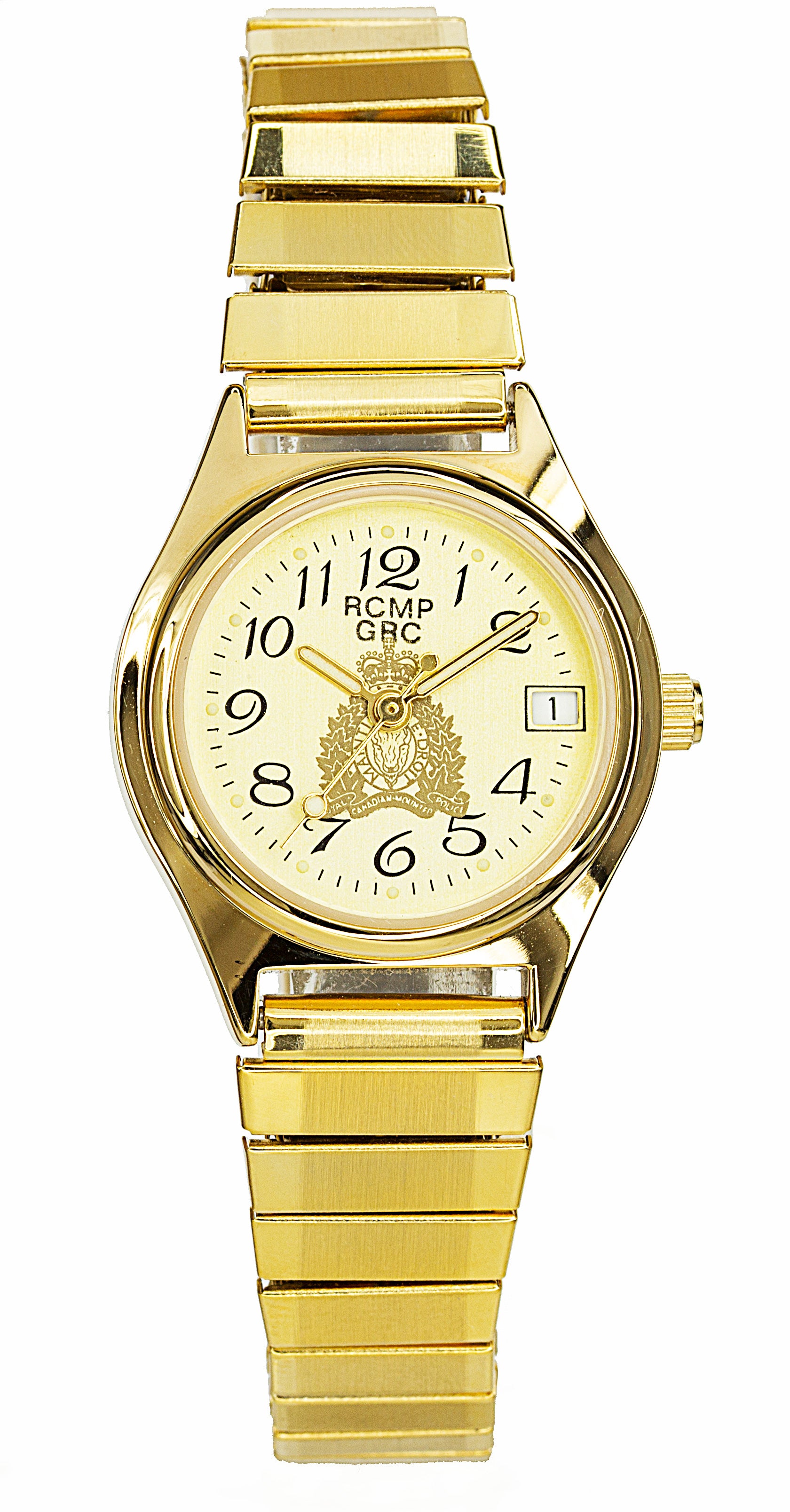 Montre dorée pour femme de la GRC, cadran blanc, croissant doré
