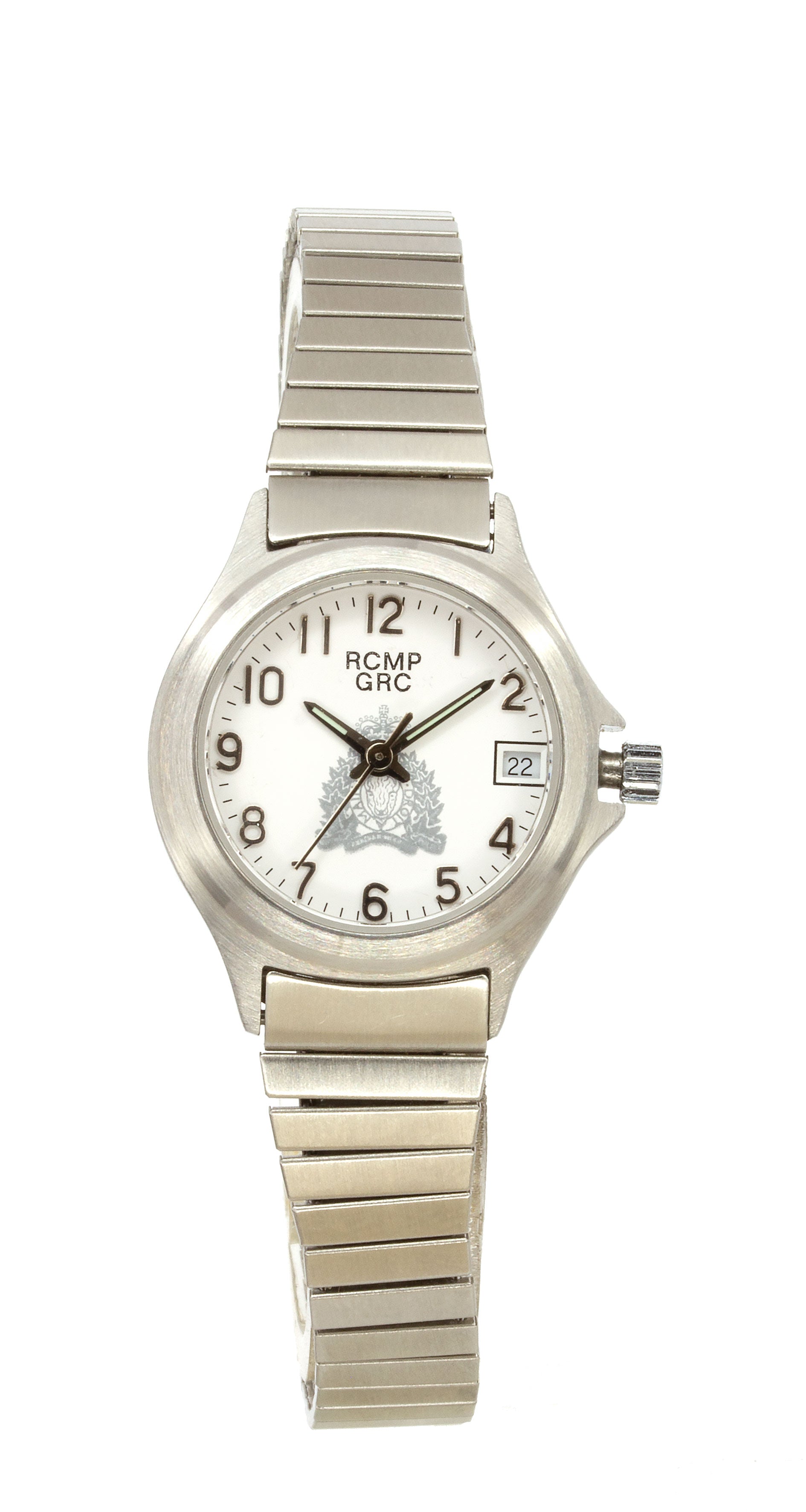 Montre femme GRC, ton argent, cadran blanc, croissant argenté