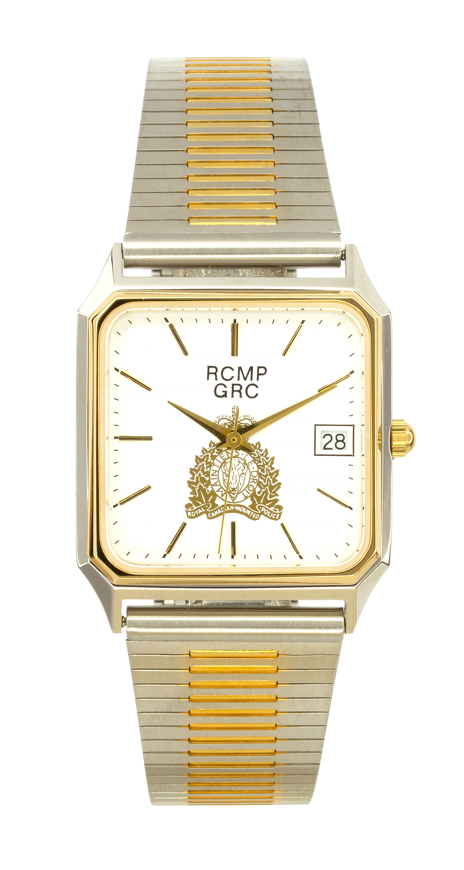 Montre GRC carrée ton argent/or cadran blanc croissant doré