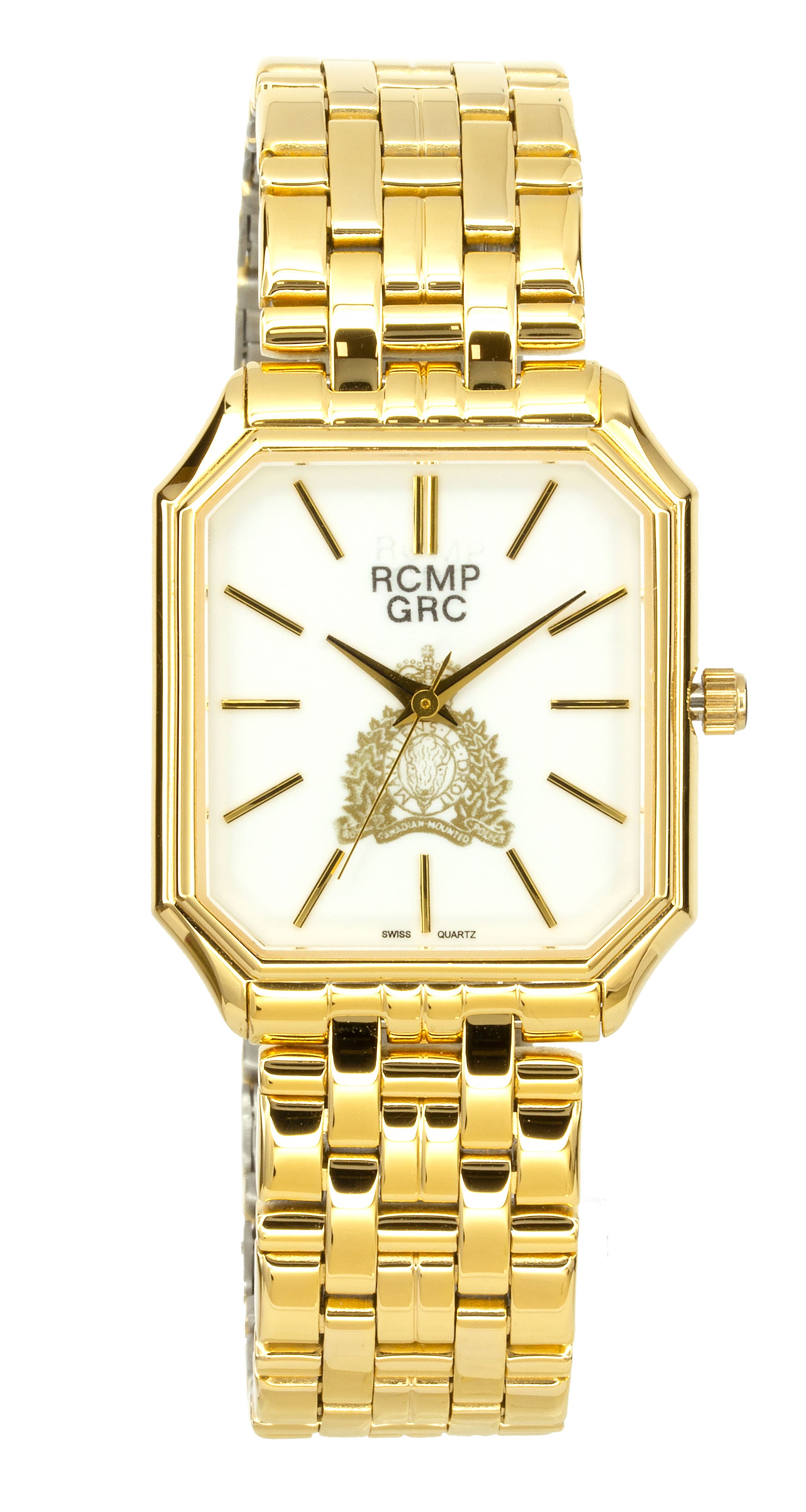 Montre Dorée Carrée GRC Cadran Blanc Croissant Doré