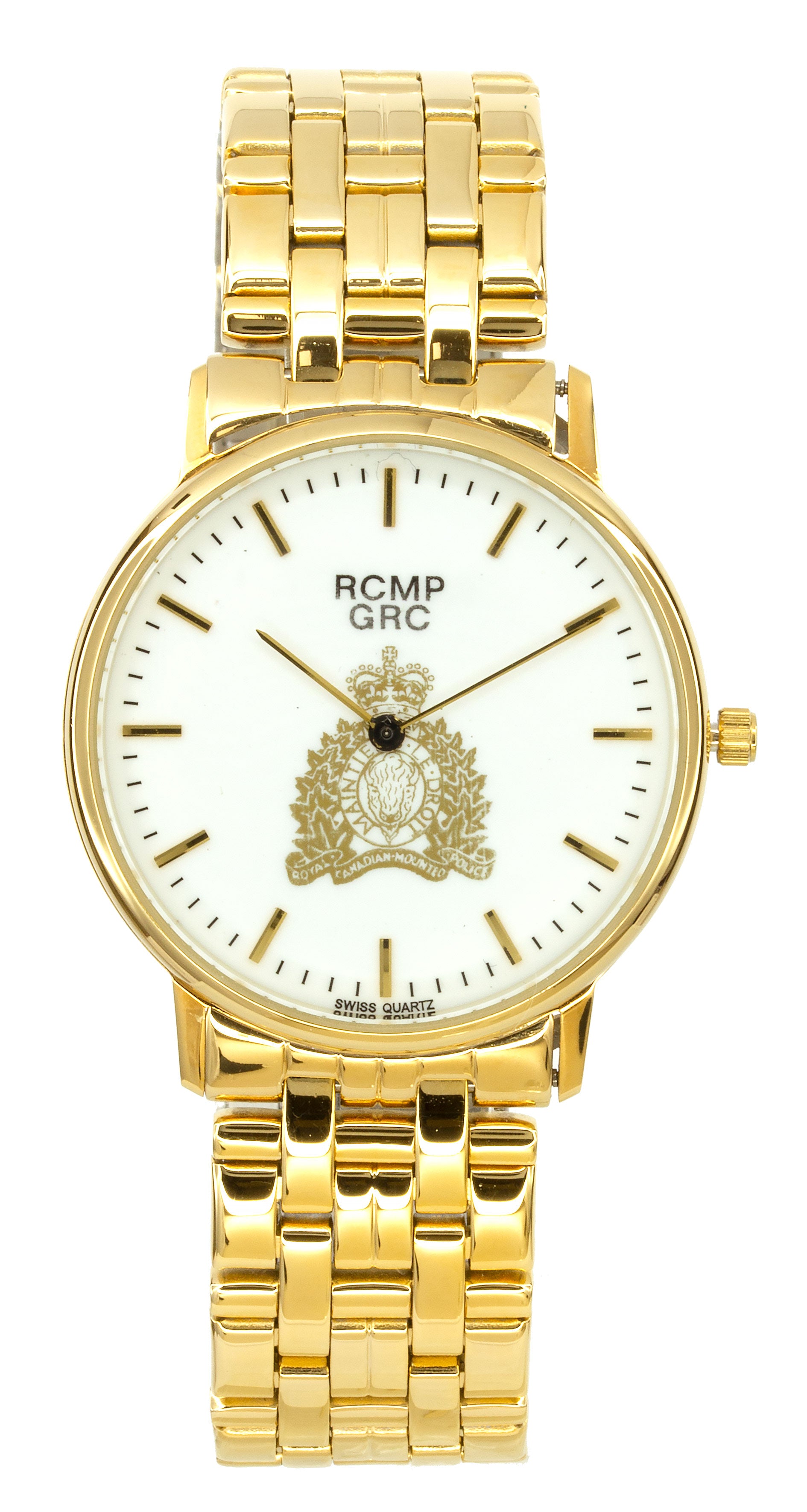 Montre unisexe RCMP, ton doré, cadran blanc, croissant doré