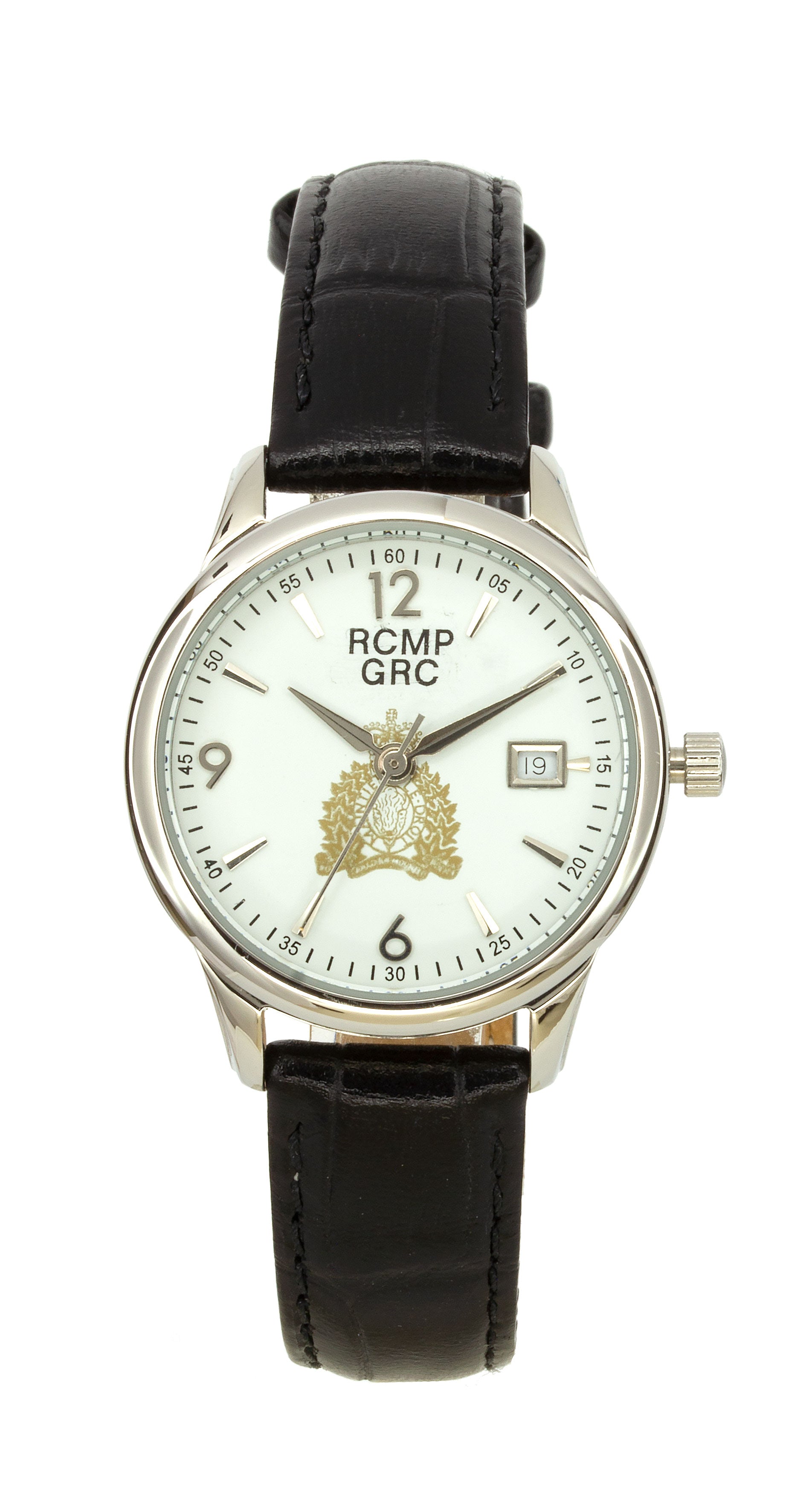 Montre GRC pour femmes, ton argenté, cadran blanc, croissant doré