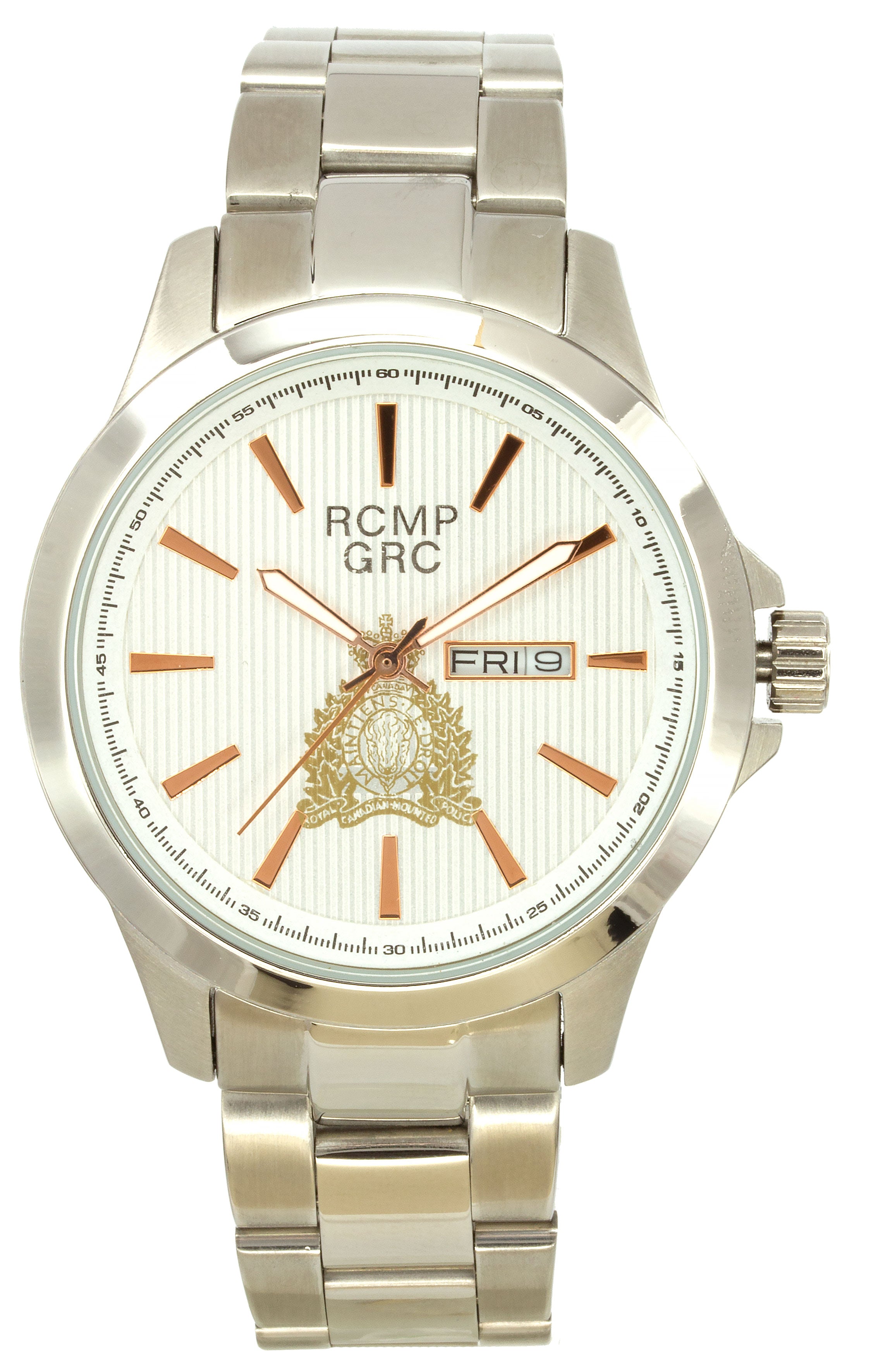 Montre Homme GRC Cadran Blanc Ton Argent Croissant Doré