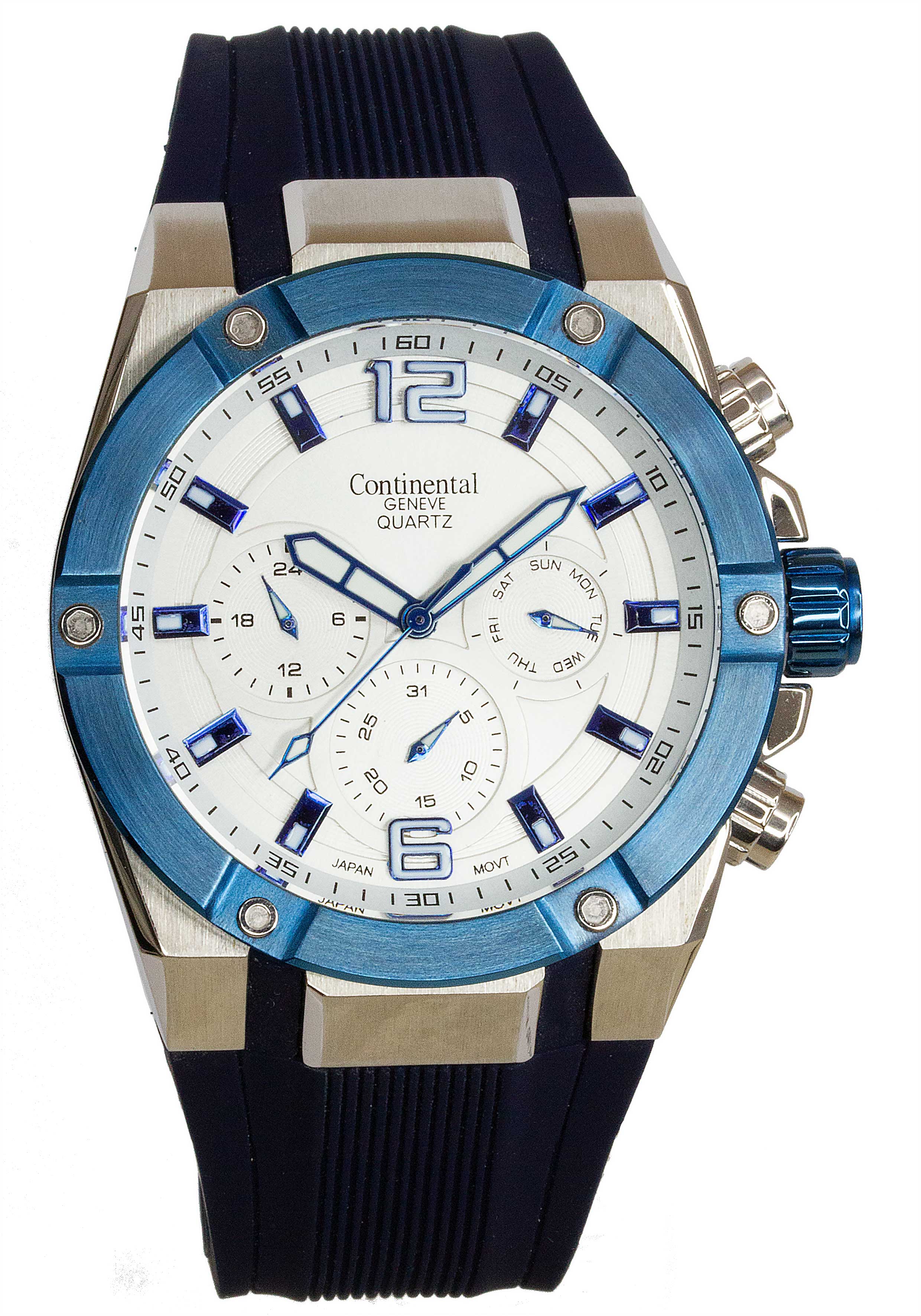 Montre homme Continental Geneve 9211-113, boîtier acier, lunette bleue