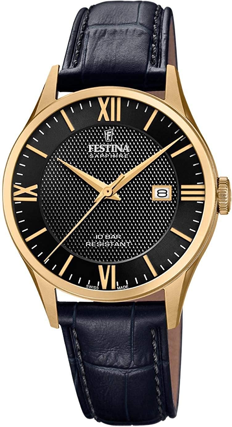 Festina Swiss Made Watch F20010/4 Black Leather Strap, Men'S