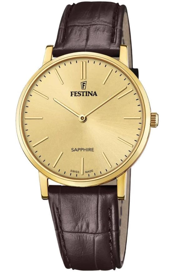 Montre Festina Swiss Made F20016/2 Bracelet en cuir champagne, Homme
