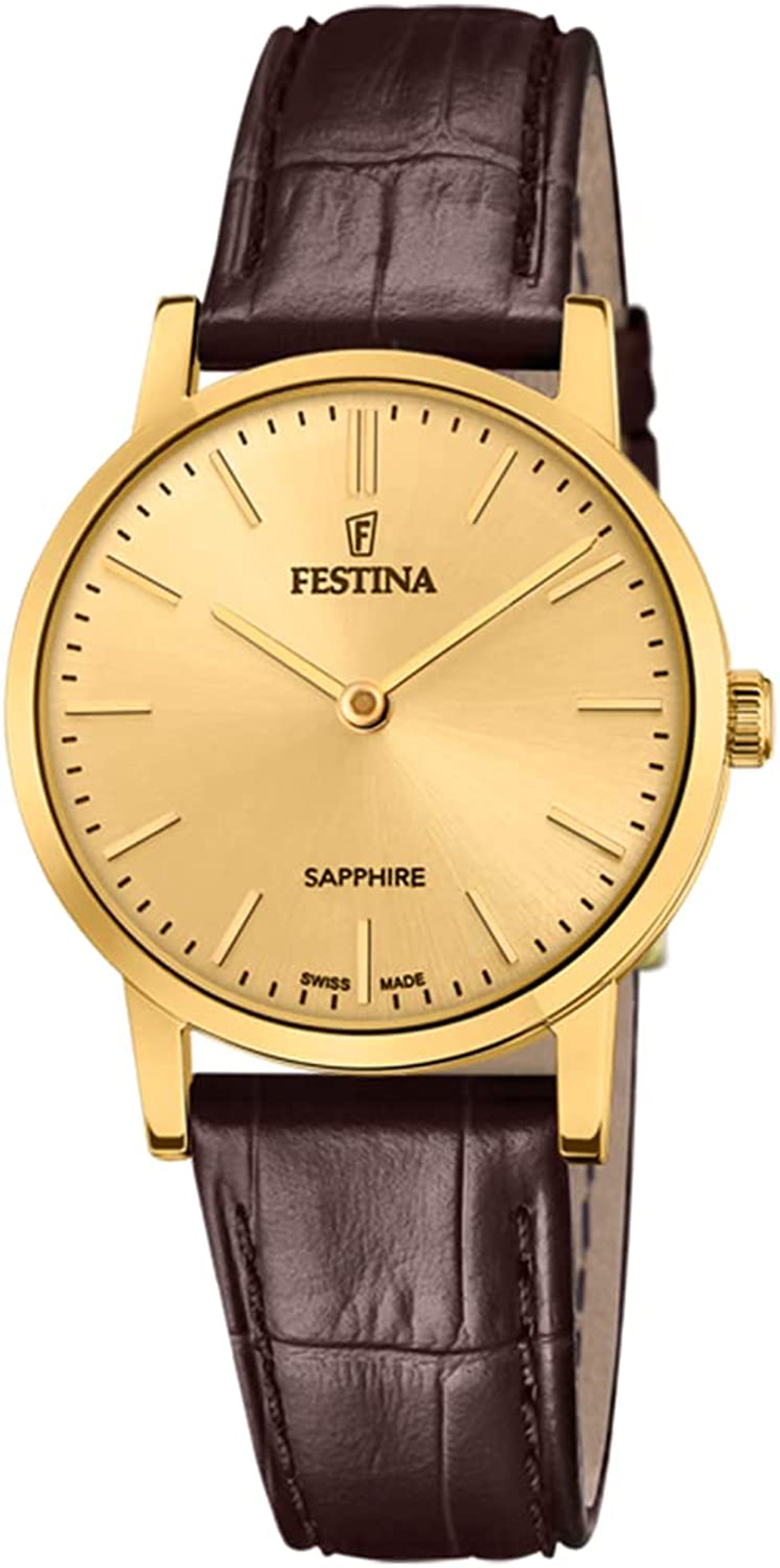 Montre Festina Swiss Made F20017/2 Bracelet en Cuir Champagne, Femme