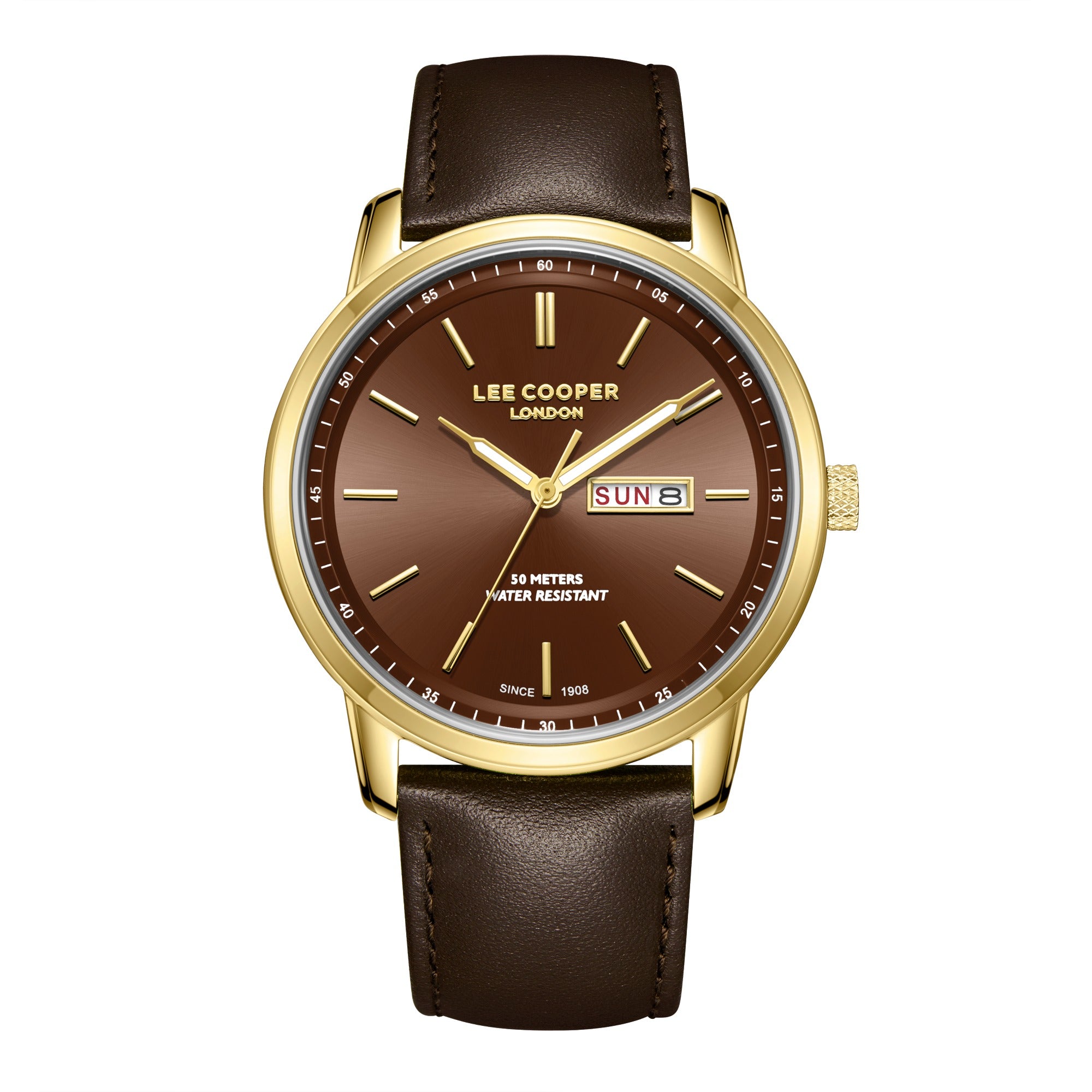 Montre homme Lee Cooper Dorée avec bracelet marron