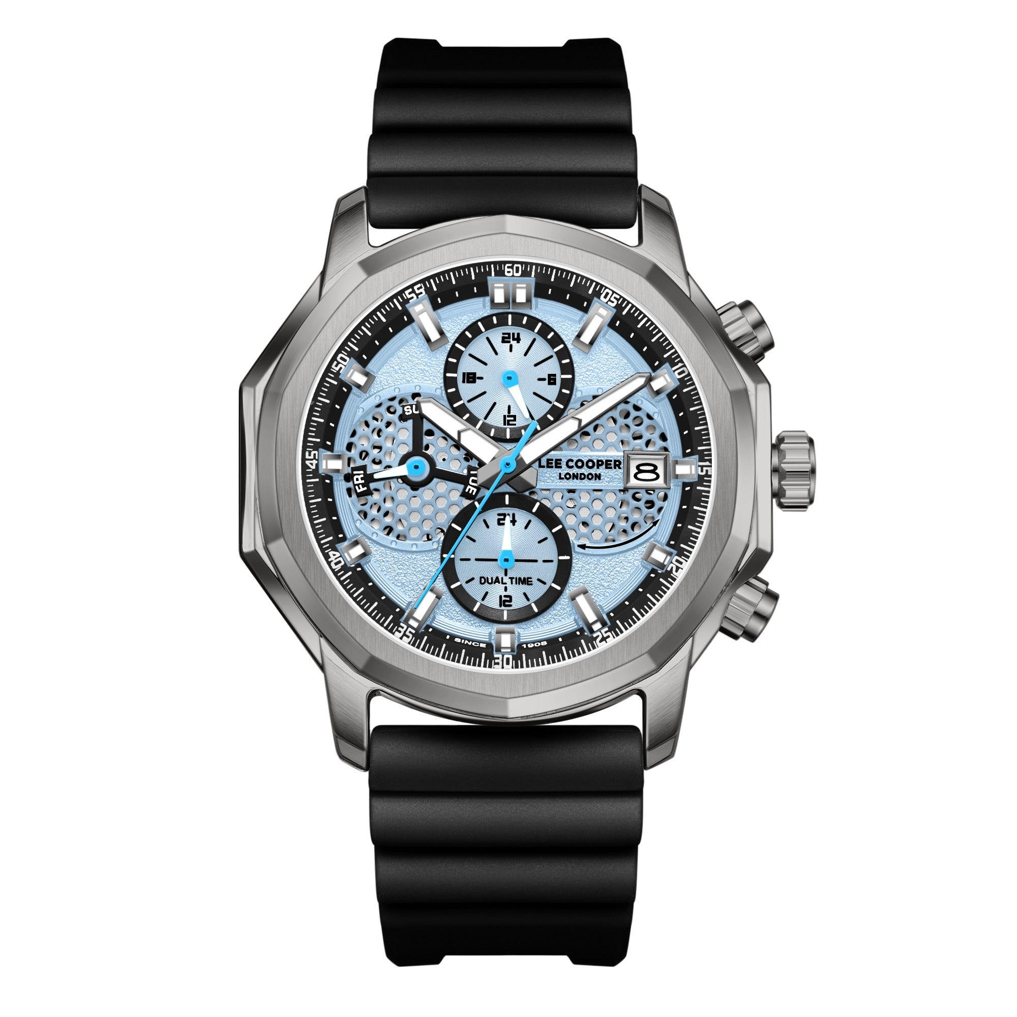 Montre Chronographe Homme Lee Cooper Cadran Aqua Bracelet Noir