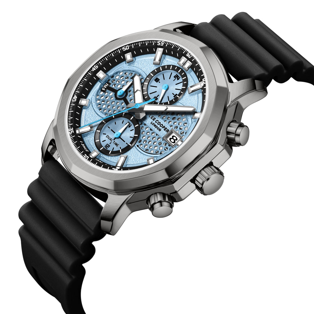 Montre Chronographe Homme Lee Cooper Cadran Aqua Bracelet Noir