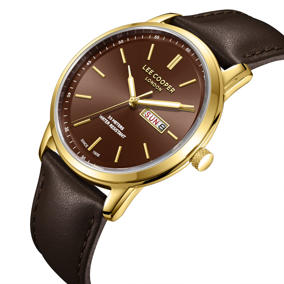 Montre homme Lee Cooper Dorée avec bracelet marron