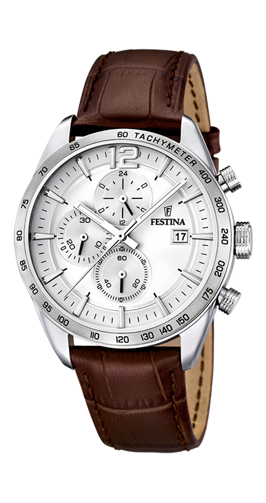 Montre Festina Timeless Chronographe F16760/1 Bracelet Cuir Argent, Homme.