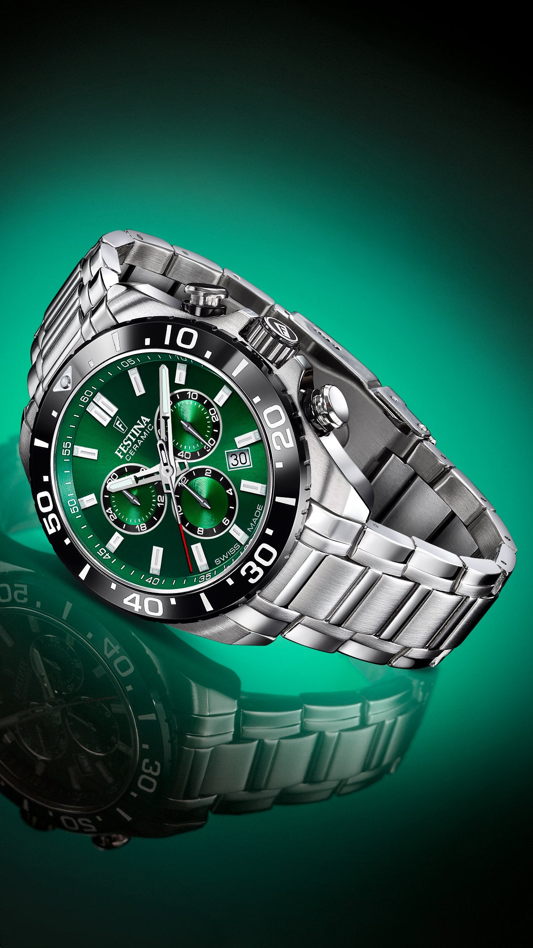 Festina Chrono Vert Cadran Fabriqué en Suisse