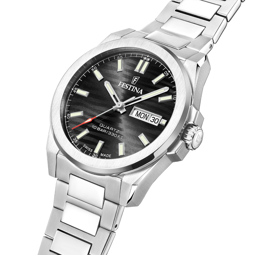 Montre suisse Festina pour homme, cadran noir