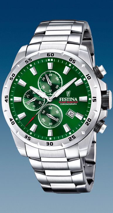 Festina Montre chronographe intemporelle F20463/3 Bracelet acier vert, homme