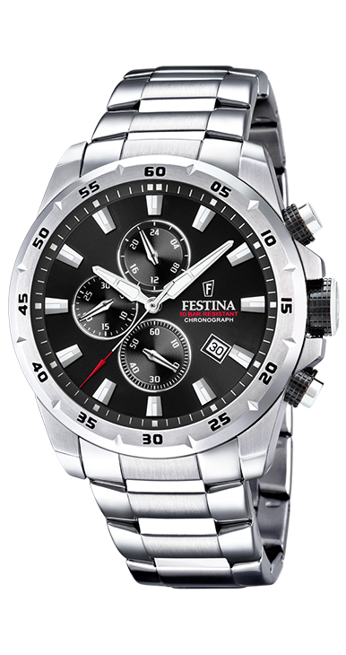Montre chronographe Festina Timeless F20463/4 Bracelet acier noir, Homme