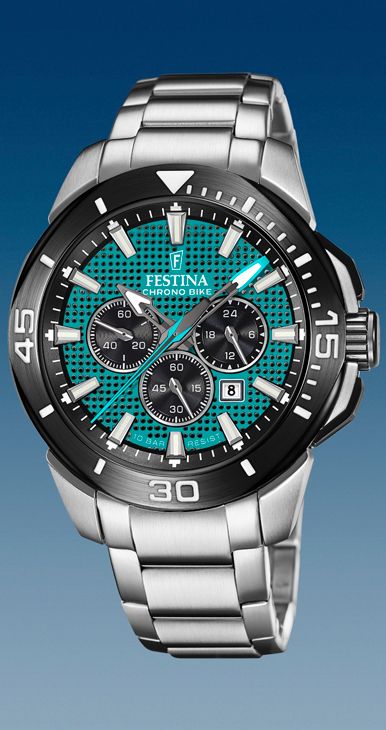 Montre Festina Chrono Bike F20641/3 homme, bracelet en acier inoxydable 316L vert.
