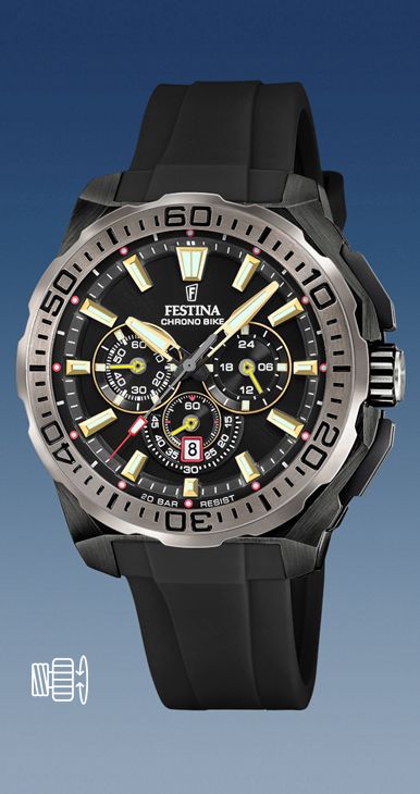 Montre Festina pour hommes, style plongeur, noire.
