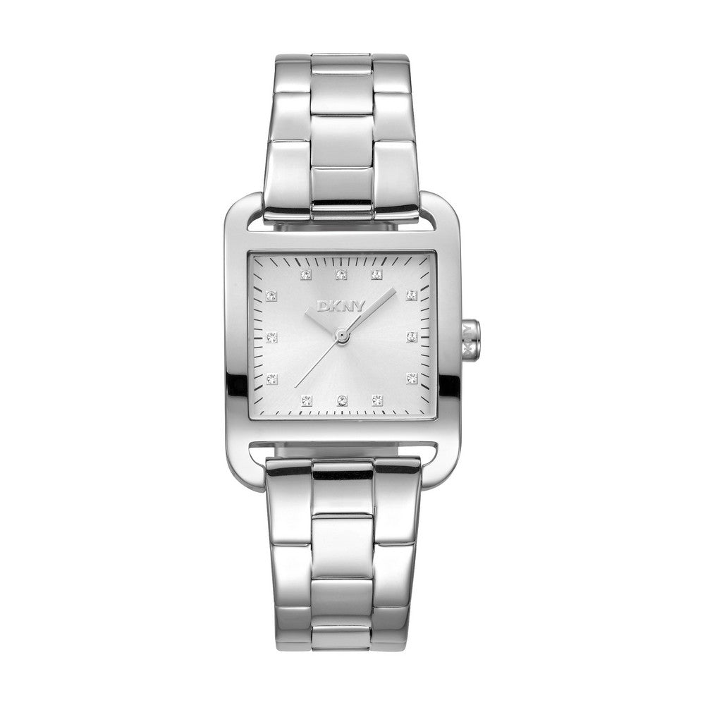 Montre femme DKNY, boîtier couleur argent, cadran argenté, bracelet en métal acier inoxydable, 3 aiguilles, 3 ATM