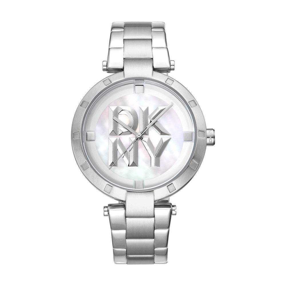 Montre Femme DKNY, Boîtier Couleur Argent, Cadran Nacre Blanc, Bracelet Métal Acier Inoxydable, 3 Aiguilles, 5 Atm