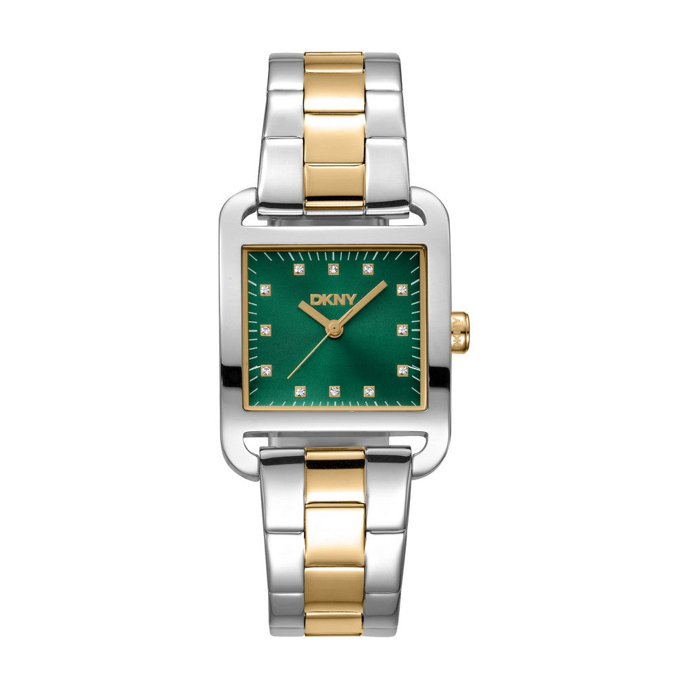 Montre Femme DKNY, Boîtier Bicolore Argent et Or, Cadran Vert Foncé, Bracelet Métallique Bicolore Argent et Or, 3 Aiguilles, 3 ATM