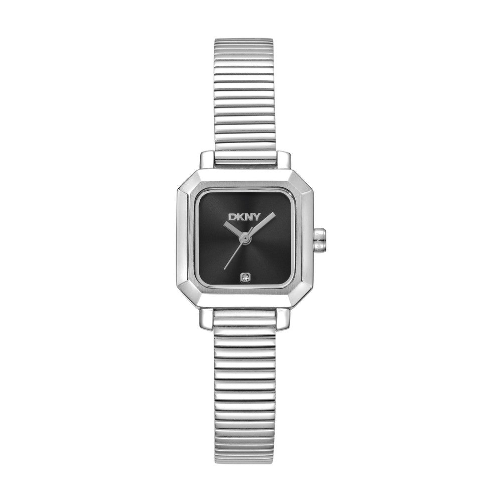 Montre Femme DKNY, Boîtier Argent, Cadran Noir, Bracelet Métal Acier Inoxydable, 3 Aiguilles, 3 ATM