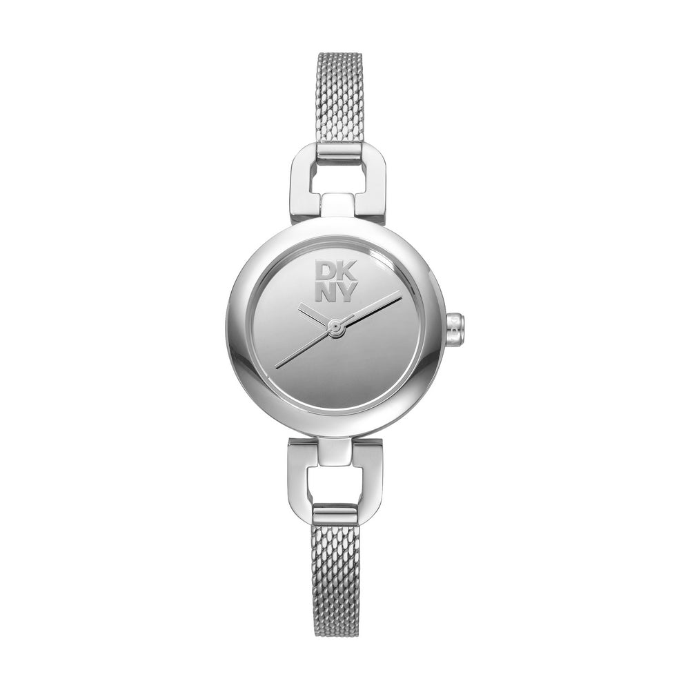 Montre Femme DKNY, Boîtier Couleur Argent, Cadran Miroir, Bracelet Maille Acier Inoxydable, 3 Aiguilles, 5 ATM