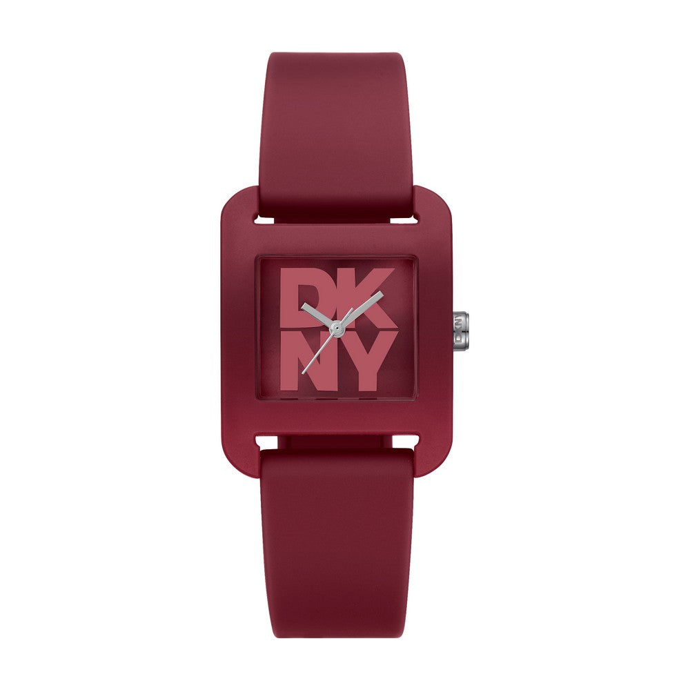Montre DKNY Femme, Boîtier Rouge Foncé, Cadran Rouge Foncé, Bracelet Silicone Rouge Foncé, 3 Aiguilles, 3 ATM
