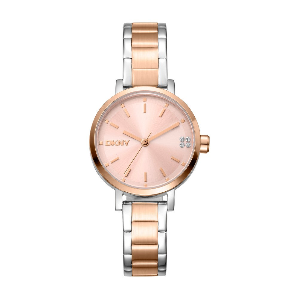 Montre DKNY Femme, Boîtier Bicolore Argent et Or Rose, Cadran Or Rose, Bracelet Métal Bicolore Argent et Or Rose, 3 Aiguilles, 5 ATM