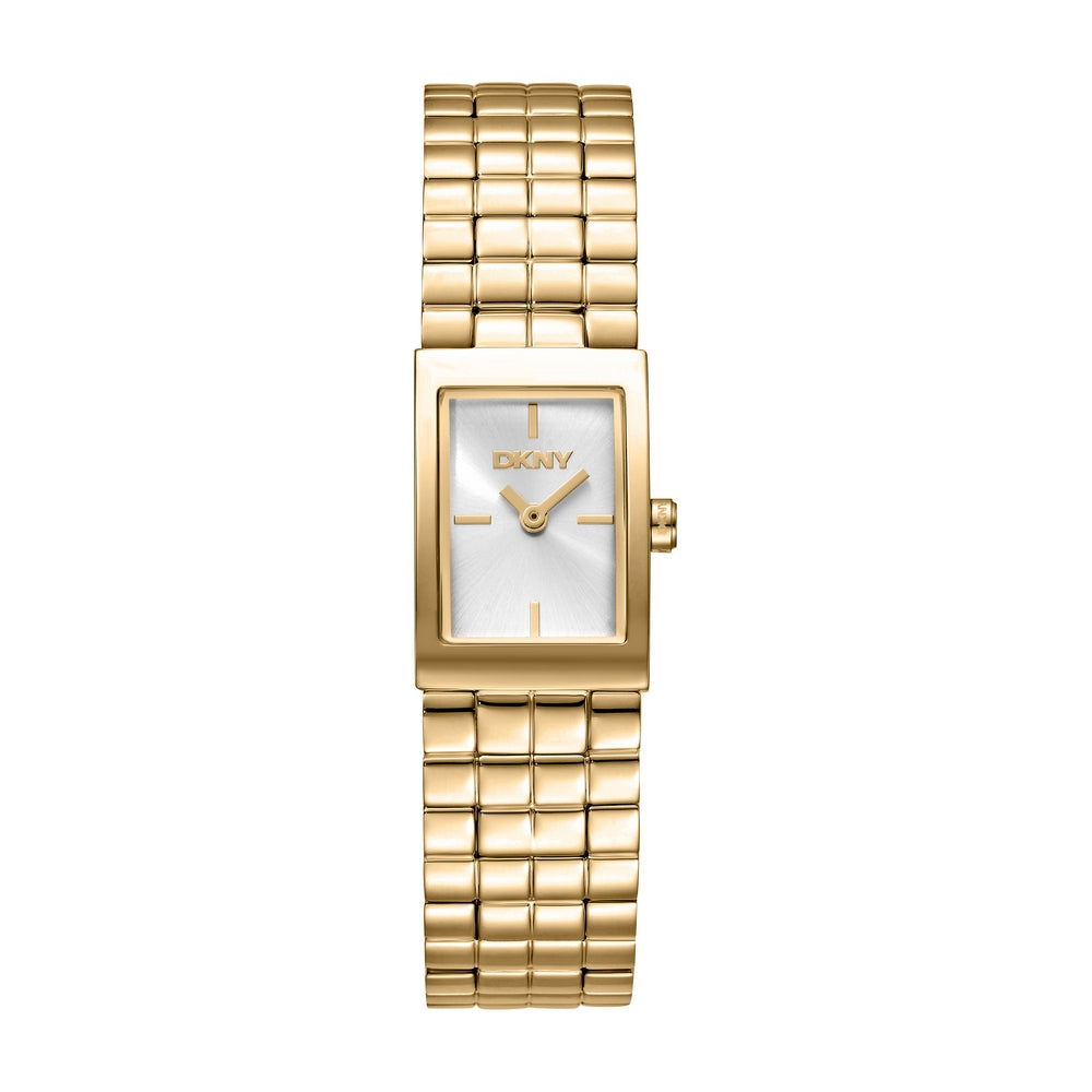 Montre DKNY Femme, Boîtier couleur Or, Cadran Argent, Bracelet Métal couleur Or, 2 Aiguilles, 3 ATM